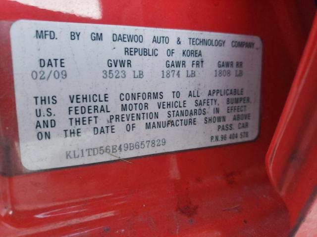 KL1TD56E49B657829 - 2009 CHEVROLET AVEO LS 红色 照片 13