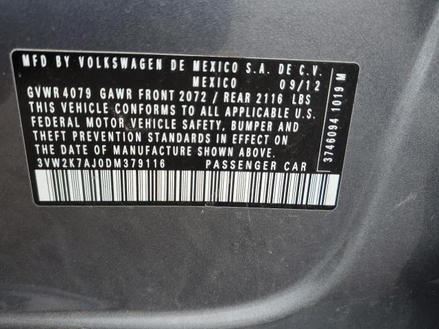 3VW2K7AJ0DM379116 - 2013 VOLKSWAGEN JETTA BASE 灰色 照片 12