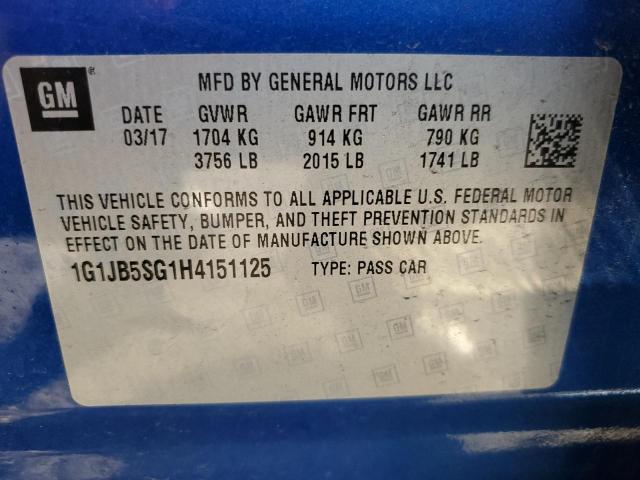 1G1JB5SG1H4151125 - 2017 CHEVROLET SONIC LS BLUE photo 13