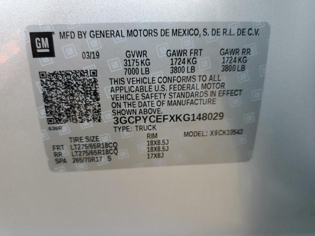 3GCPYCEFXKG148029 - 2019 CHEVROLET SLVRD 1500 SILVER photo 12