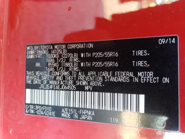 JTLZE4FE6EJ064505 - 2014 TOYOTA SCION XB 红色 照片 10