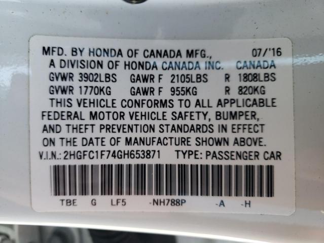 2HGFC1F74GH653871 - 2016 HONDA CIVIC EXL 白色 照片 12