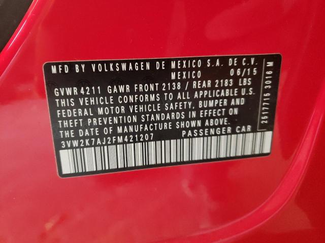 3VW2K7AJ2FM421207 - 2015 VOLKSWAGEN JETTA BASE 红色 照片 13