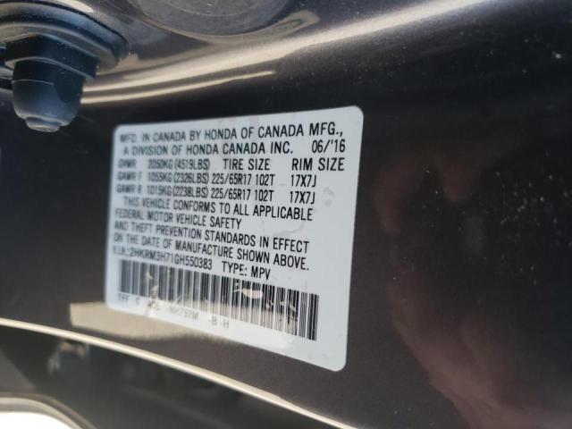 2HKRM3H71GH550383 - 2016 HONDA CR-V EXL GRAY photo 13