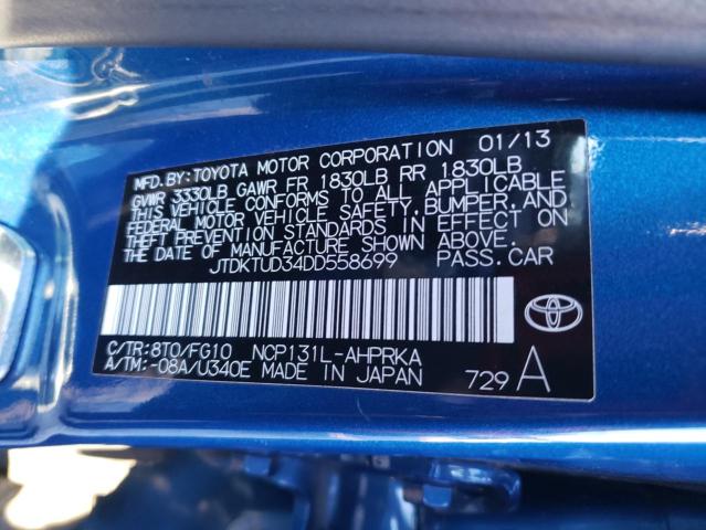 JTDKTUD34DD558699 - 2013 TOYOTA YARIS BLUE photo 12