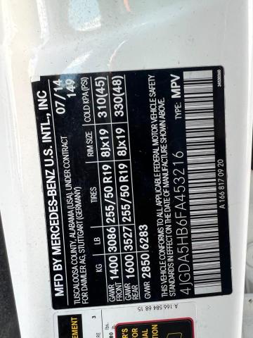 4JGDA5HB6FA453216 - 2015 MERCEDES-BENZ ML 350 4MA WHITE photo 10