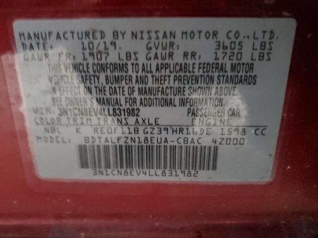 3N1CN8EV4LL831982 - 2020 NISSAN VERSA SV RED photo 13