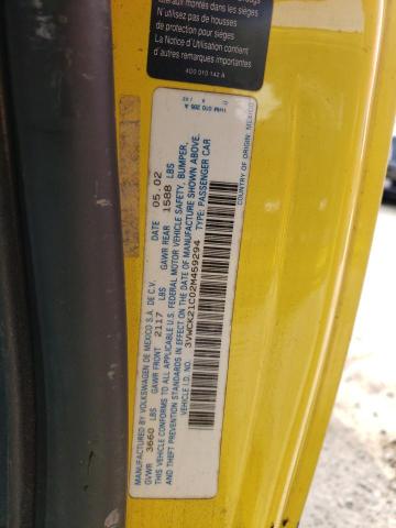 3VWCK21C02M459294 - 2002 VOLKSWAGEN NEW BEETLE 黄色 照片 12