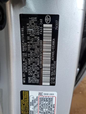 4T1BE46K97U603988 - 2007 TOYOTA CAMRY LE A SILVER photo 12