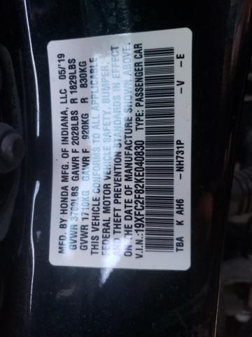 19XFC2F82KE040830 - 2019 HONDA CIVIC SPOR أسود صورة 13