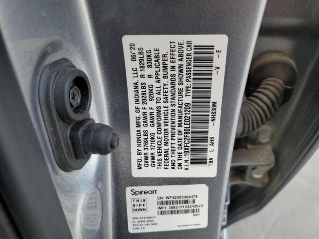 19XFC2F80LE021209 - 2020 HONDA CIVIC SPOR 银色 照片 12