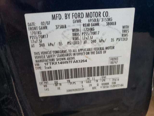 1FTRX14W97FA83264 - 2007 FORD F150 BLUE photo 12