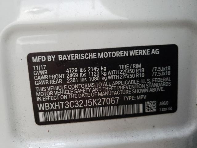 WBXHT3C32J5K27067 - 2018 BMW X1 XDRIVE2 WHITE photo 12