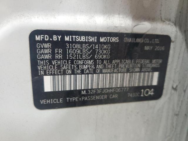 ML32F3FJ0HHF06777 - 2017 MITSUBISHI MIRAGE G4 WHITE photo 12