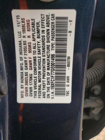 19XFC1F77GE001496 - 2016 HONDA CIVIC EXL أزرق صورة 13