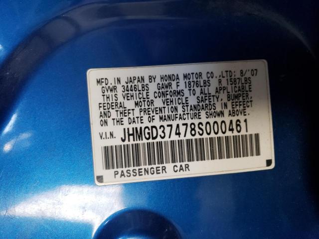 JHMGD37478S000461 - 2008 HONDA FIT BLUE photo 12