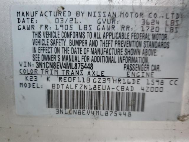 3N1CN8EV4ML875448 - 2021 NISSAN VERSA SV SILVER photo 13