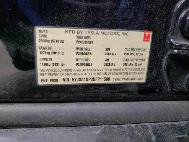 5YJSA1DP3DFP11590 - 2013 TESLA MODEL S Negro foto 12