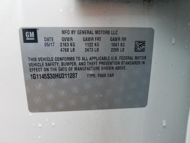1G1145S30HU211287 - 2017 CHEVROLET IMPALA PRE 白色 照片 10