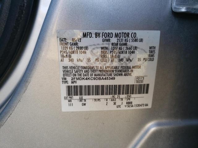 2FMDK4KC9DBA45349 - 2013 FORD EDGE LIMIT SILVER photo 12