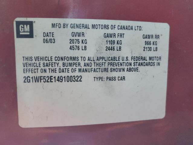 2G1WF52E149100322 - 2004 CHEVROLET IMPALA RED photo 12