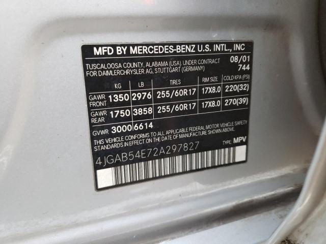 4JGAB54E72A297827 - 2002 MERCEDES-BENZ ML 320 SILVER photo 13