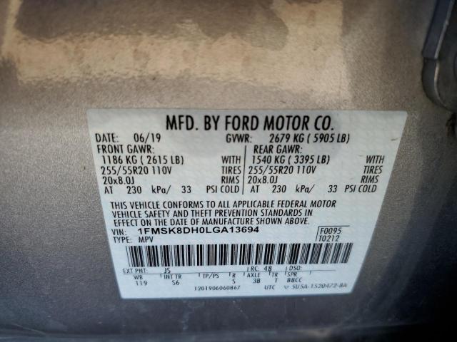 1FMSK8DH0LGA13694 - 2020 FORD EXPLORER X SILVER photo 13