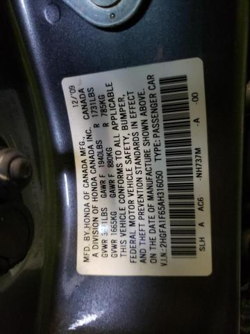 2HGFA1F65AH316050 - 2010 HONDA CIVIC LX-S رمادي صورة 12