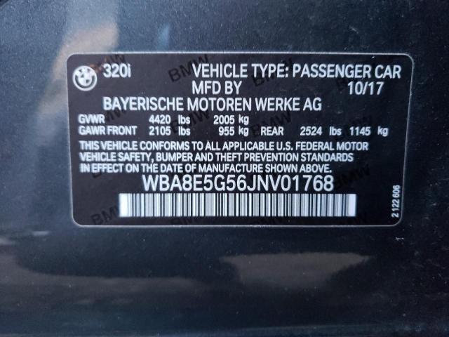 WBA8E5G56JNV01768 - 2018 BMW 320 XI GRAY photo 12