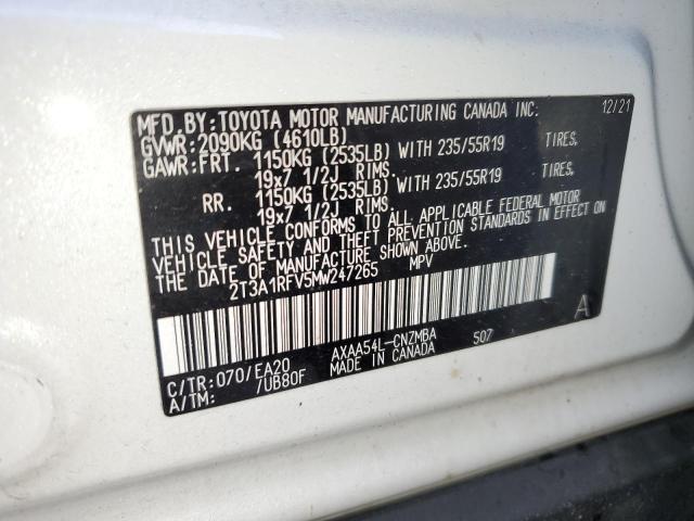 2T3A1RFV5MW247265 - 2021 TOYOTA RAV4 XLE P WHITE photo 13