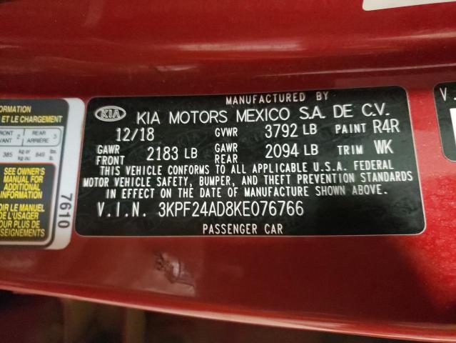 3KPF24AD8KE076766 - 2019 KIA FORTE FE RED photo 12