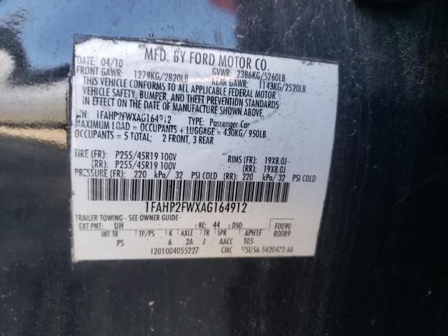 1FAHP2FWXAG164912 - 2010 FORD TAURUS LIM BLACK photo 12