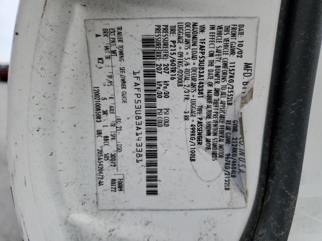 1FAFP53U83A143381 - 2003 FORD TAURUS WHITE photo 12