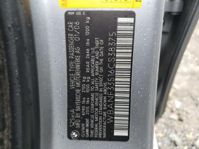 WBANF33516CS38375 - 2006 BMW 525 XI GRAY photo 12