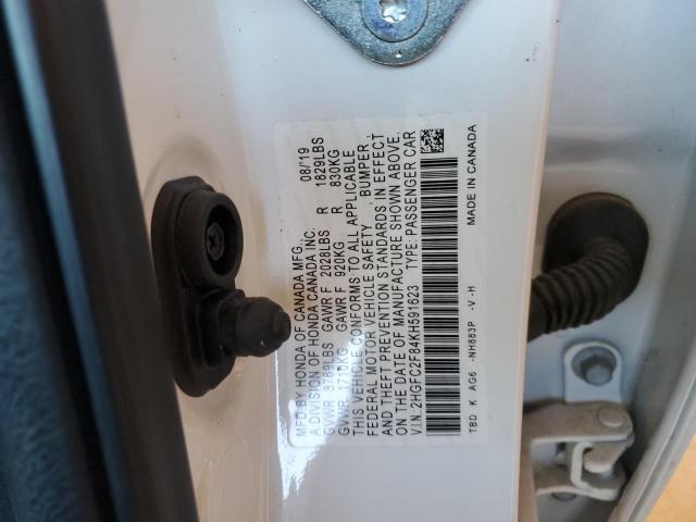 2HGFC2F84KH591623 - 2019 HONDA CIVIC SPOR أبيض صورة 12