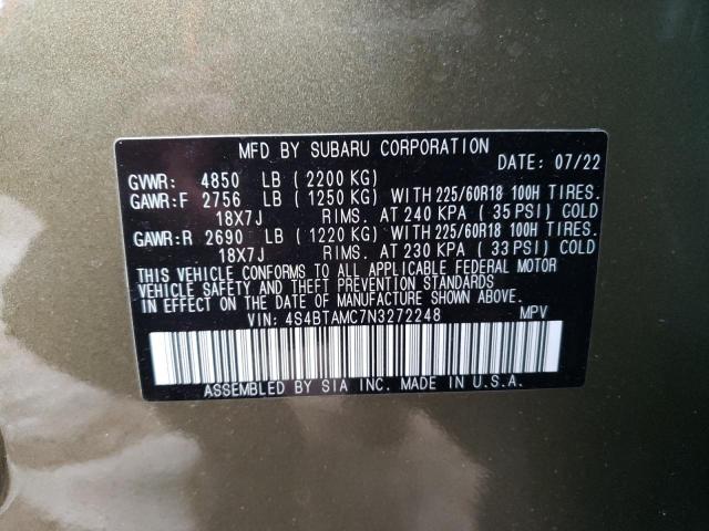 4S4BTAMC7N3272248 - 2022 SUBARU OUTBACK LI GREEN photo 13