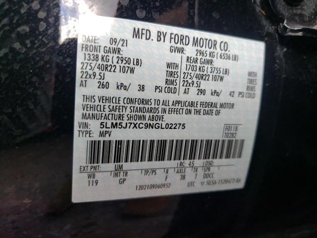 5LM5J7XC9NGL02275 - 2022 LINCOLN AVIATOR RE 黑色 照片 12