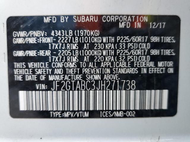 JF2GTABC3JH271738 - 2018 SUBARU CROSSTREK WHITE photo 13