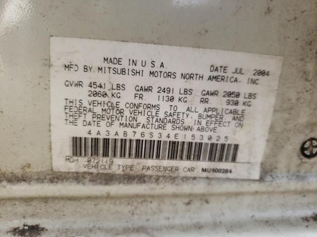 4A3AB76S34E153025 - 2004 MITSUBISHI GALANT GTS WHITE photo 12