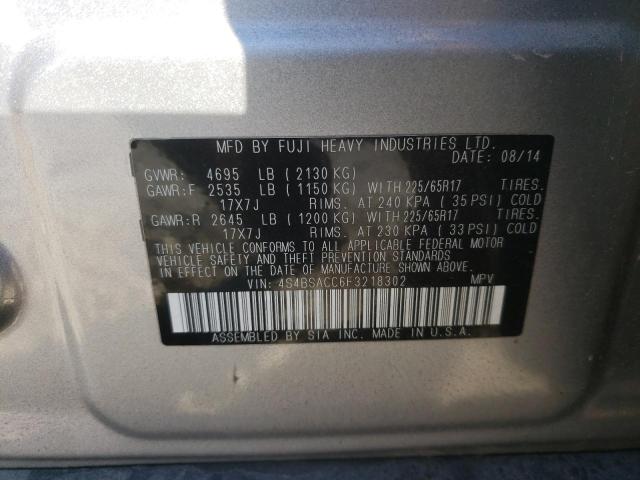 4S4BSACC6F3218302 - 2015 SUBARU OUTBACK 2. SILVER photo 13