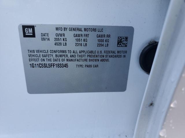 1G11C5SL5FF183345 - 2015 CHEVROLET MALIBU 1LT WHITE photo 12