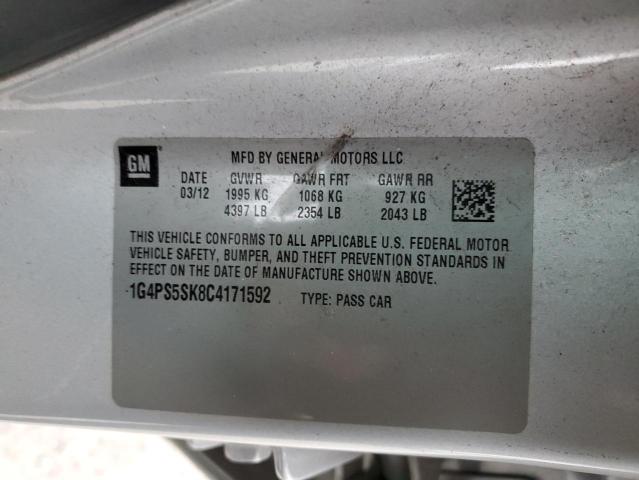 1G4PS5SK8C4171592 - 2012 BUICK VERANO SILVER photo 12