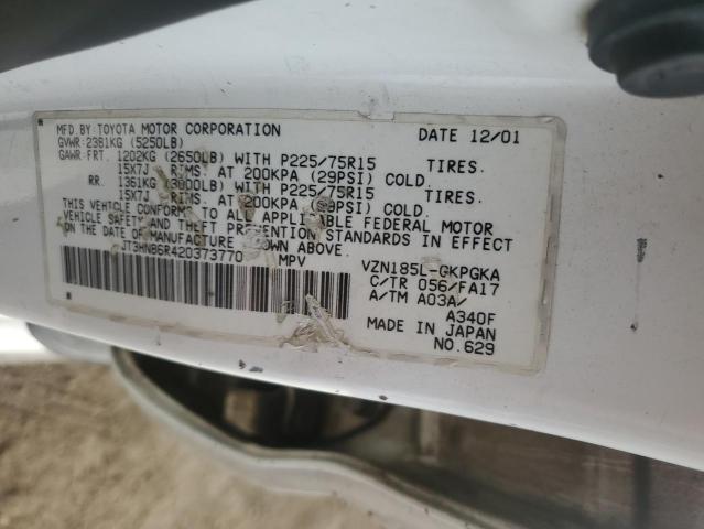 JT3HN86R420373770 - 2002 TOYOTA 4 RUNNER WHITE photo 13