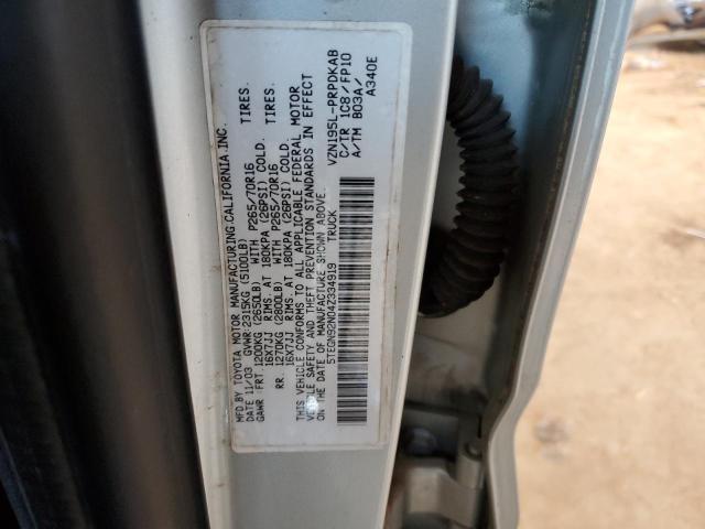 5TEGN92N04Z334919 - 2004 TOYOTA TACOMA DOU SILVER photo 12