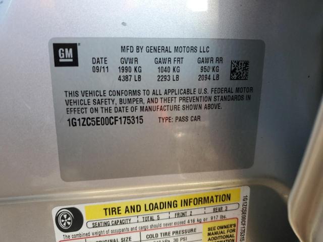 1G1ZC5E00CF175315 - 2012 CHEVROLET MALIBU 1LT 银色 照片 12