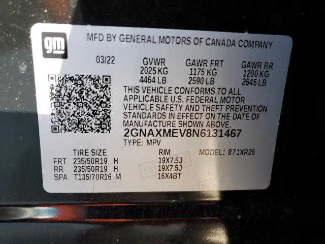 2GNAXMEV8N6131467 - 2022 CHEVROLET EQUINOX RS BLACK photo 13