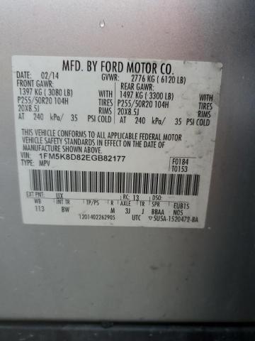 1FM5K8D82EGB82177 - 2014 FORD EXPLORER X SILVER photo 14