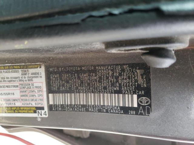 2T1KR32E15C322071 - 2005 TOYOTA MATRIX GRAY photo 12