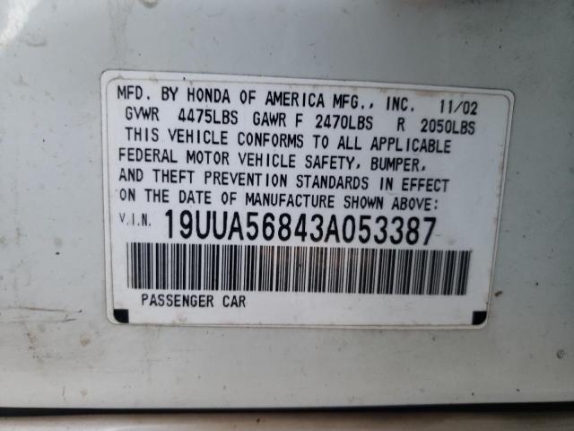 19UUA56843A053387 - 2003 ACURA 3.2TL TYPE WHITE photo 12