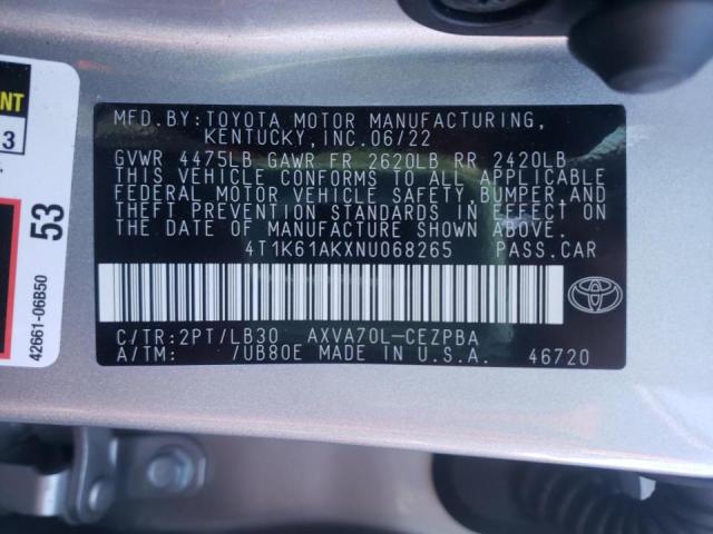 4T1K61AKXNU068265 - 2022 TOYOTA CAMRY XSE SILVER photo 13